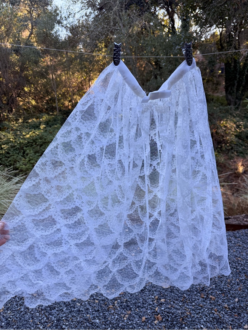 Vintage White Lace Midi Skirt - Sheer Overlay